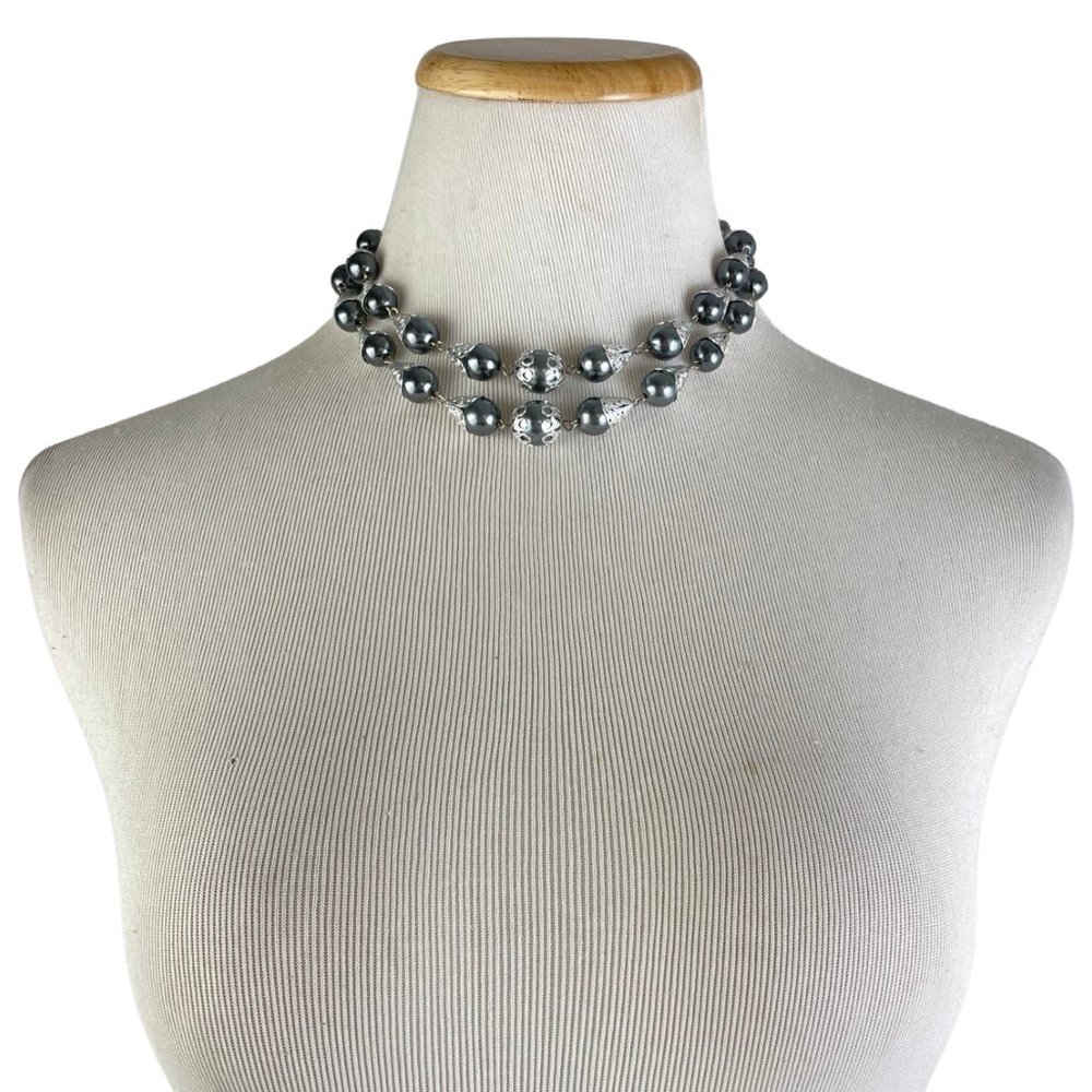 Vintage double strand necklace Hong Kong stamped short beads 1960s Beads Fancy